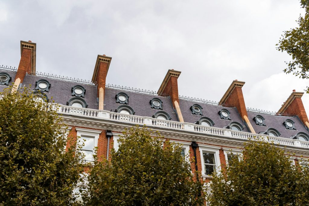 Low angle view of old luxury residential building in London